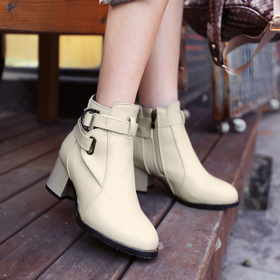 秋季女鞋新款馬丁靴女英倫風中跟短靴短筒粗跟靴子大碼43 東材馬丁靴型號【價格 圖片 品牌 報價】-蘇寧易購力盾服飾鞋帽專營店