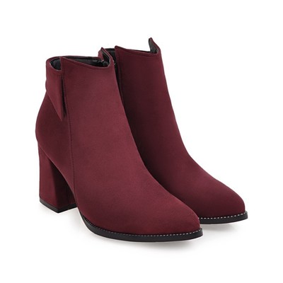 17新款跨境貨源粗跟腳踝靴女絨面尖頭短靴子大碼 派尼美特短靴型號【價格 圖片 品牌 報價】-蘇寧易購派尼美特服飾鞋帽專營店